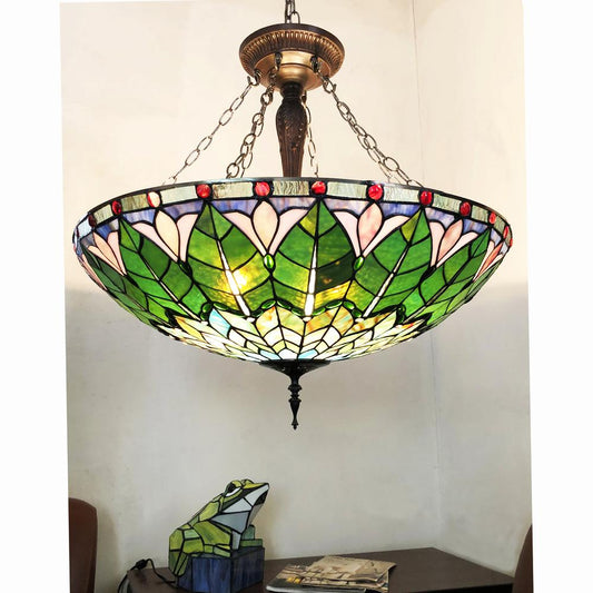 CHLOE Lighting LOTUS Tiffany-Style Geometric Stained Glass Inverted Ceiling Pendant 28" Width