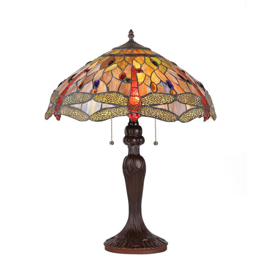 ANISOPTERA PURITY Tiffany-style 3 Light Dragonfly Table Lamp 18" Shade