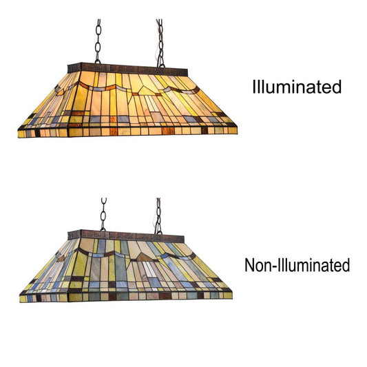 CHLOE Lighting KINSEY Tiffany-style Blackish Bronze 3 light Mission Island Fixture 28" Wide