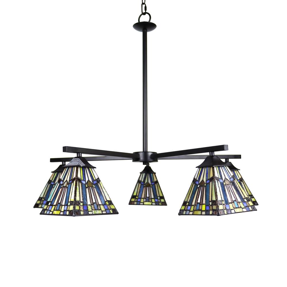 CHLOE Lighting KINSEY Mission Tiffany-style Blackish Bronze 5 Light Large Chandelier 30" Wide