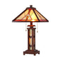 ANTON Tiffany-style 3 Light Mission Double Lit Wooden Table Lamp 15" Shade