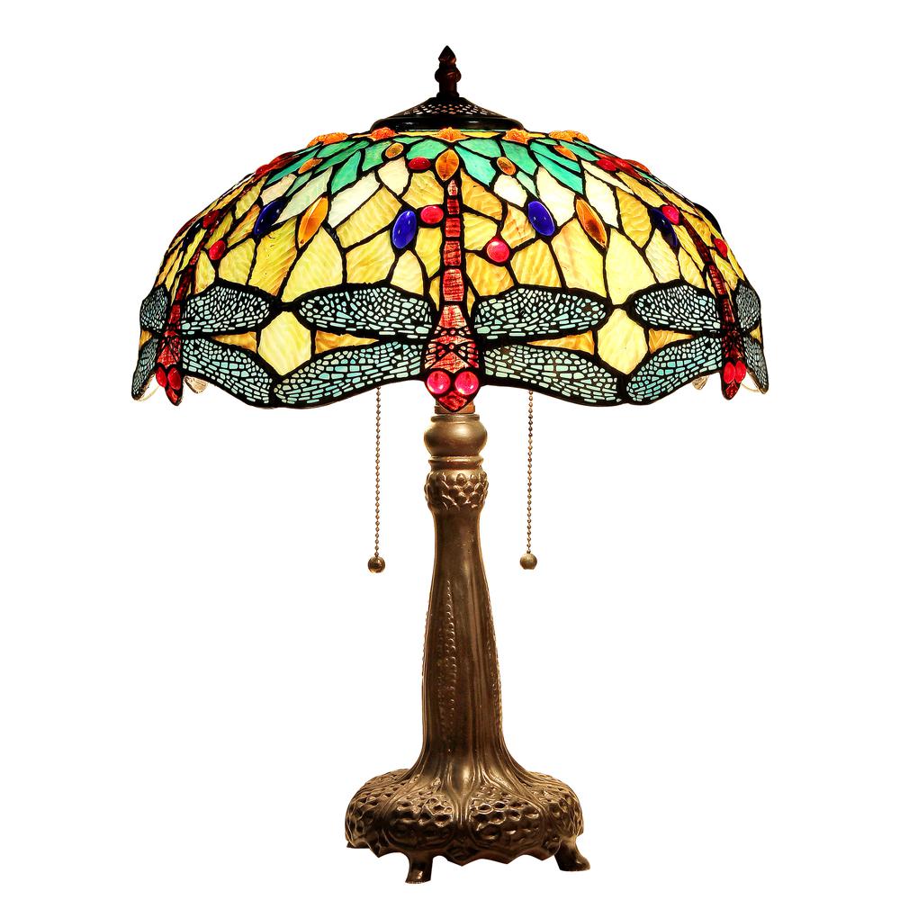 EMPRESS Tiffany-style Dragonfly 2 Light Table Lamp 18" Shade