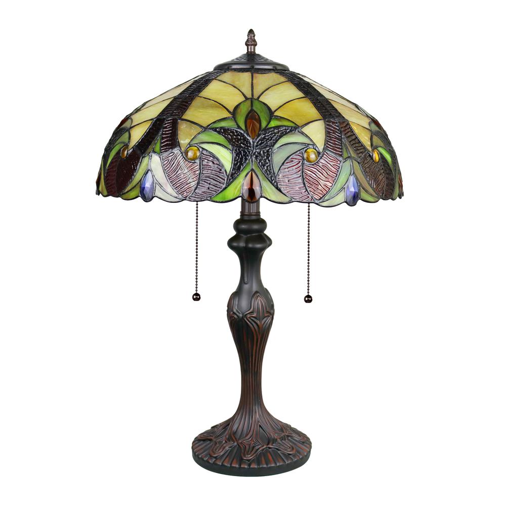 CHLOE Lighting ADIA Victorian Tiffany-Syle Dark Bronze 2 Light Table Lamp 16" Wide