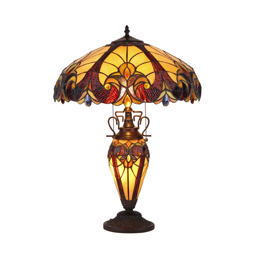 ADIA Tiffany-style 3 Light Victorian Double Lit Table Lamp 18" Shade