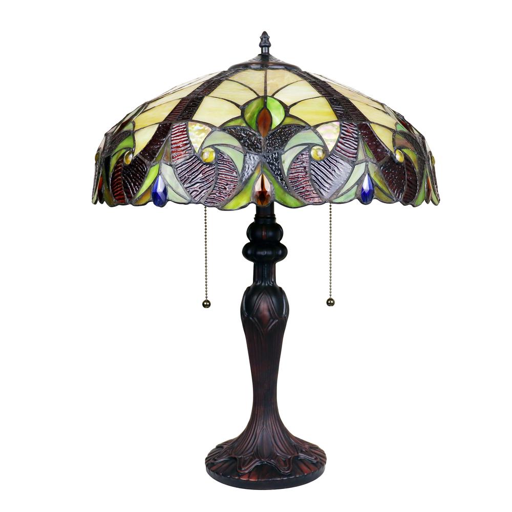 CHLOE Lighting ADIA Victorian Tiffany-Style Dark Bronze 2 Light Table Lamp 18" Wide