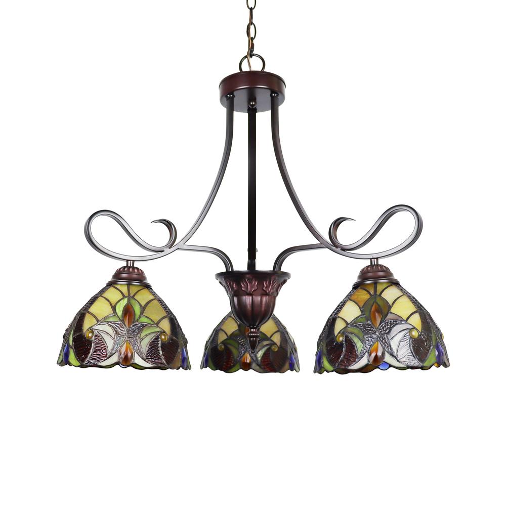 CHLOE Lighting ADIA Victorian Tiffany-Style Dark Bronze 3 Light Mini Chandelier 25" Wide