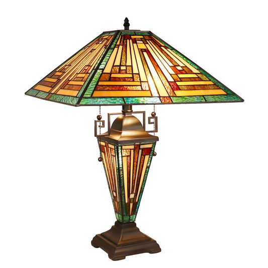 Firman Tiffany-Style 3-Light Mission Double Lit Table Lamp 16" Shade