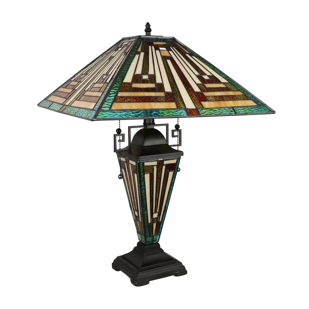 Firman Tiffany-Style 3-Light Mission Double Lit Table Lamp 16" Shade