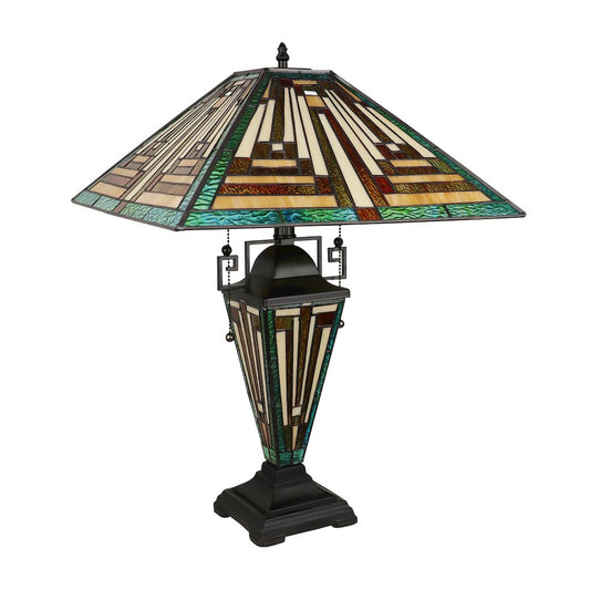 Firman Tiffany-Style 3-Light Mission Double Lit Table Lamp 16" Shade