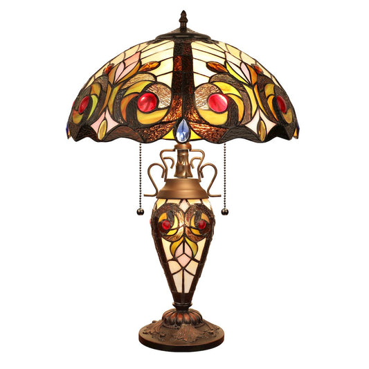 Lennon Tiffany-Style 3-Light Victorian Double Lit Table Lamp 16" Shade