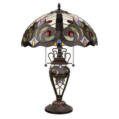 Lennon Tiffany-Style 3-Light Victorian Double Lit Table Lamp 16" Shade
