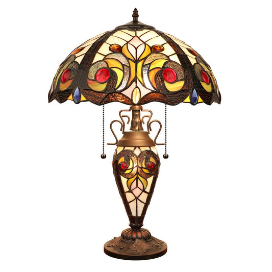 Lennon Tiffany-Style 3-Light Victorian Double Lit Table Lamp 16" Shade