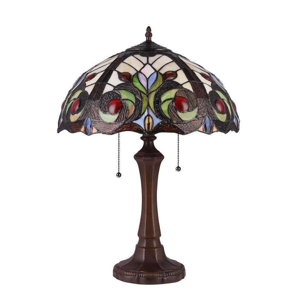CHLOE Lighting LENNON Tiffany-style Dark Bronze 2 Light Victorian Table Lamp 16" Shade