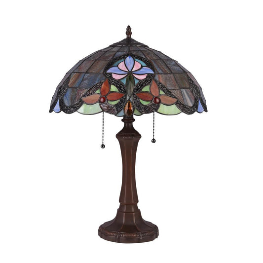 CHLOE Lighting MONROE Victorian Tiffany-style Dark Bronze 2 Light Table Lamp 16" Wide