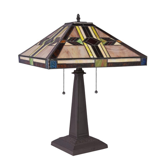 CHLOE Lighting CARLA Tiffany-style Mission Blackish Bronze 2 Light Table Lamp 16" Shade