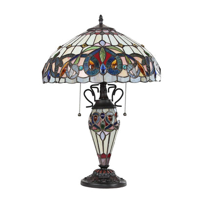 CHLOE Lighting SERENITY Victorian Tiffany-style Dark Bronze 3 Light Double Lit Table Lamp 16" Wide