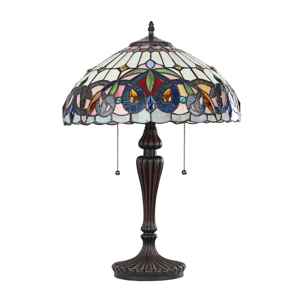 CHLOE Lighting SERENITY Victorian Tiffany-style Dark Bronze 2 Light Table Lamp 16" Wide