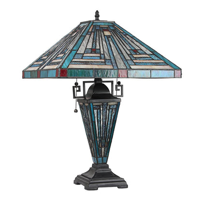 CHLOE Lighting INNES Mission Tiffany-style Blackish Bronze 3 Light Double Lit Table Lamp 16" Wide