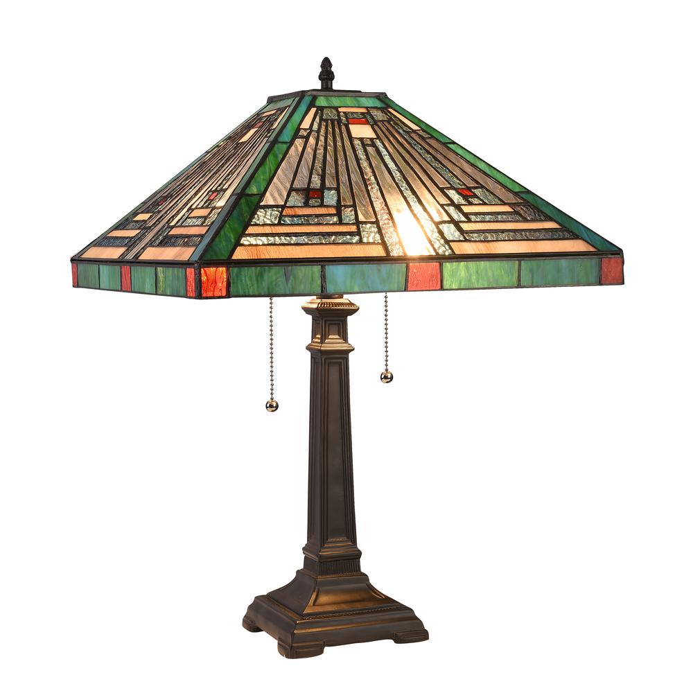 CHLOE Lighting INNES Tiffany-style Blackish Bronze 2 Light Table Lamp 16" Shade