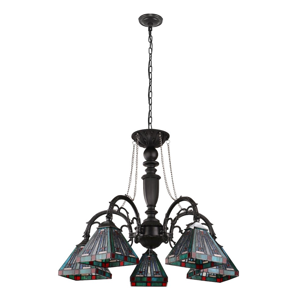 Innes Tiffany-Style 5-Light Mission Large Chandelier 27" Wide