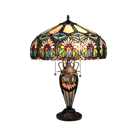 Sunny Tiffany-Style 3-Light Floral Double Lit Table Lamp 18" Shade