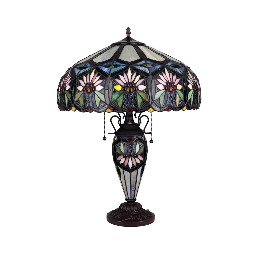 Sunny Tiffany-Style 3-Light Floral Double Lit Table Lamp 18" Shade