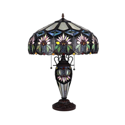 Sunny Tiffany-Style 3-Light Floral Double Lit Table Lamp 18" Shade