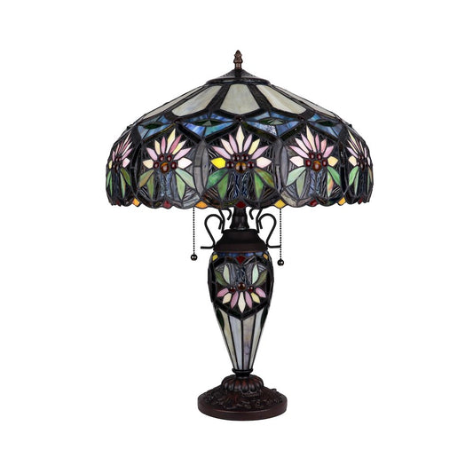 Sunny Tiffany-Style 3-Light Floral Double Lit Table Lamp 18" Shade