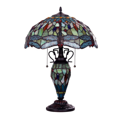 CHLOE Lighting EMPRESS Tiffany - style Dark Bronze 3 Light Double Lit Table Lamp 16" Shade