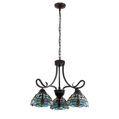 CHLOE Lighting EMPRESS Dragonfly Tiffany-style Dark Bronze 3 Light Mini Chandelier 24 " Wide