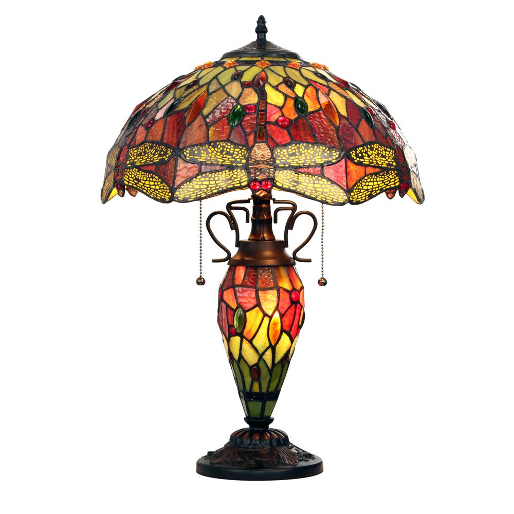 CHLOE Lighting EMPRESS Tiffany-style Dark Bronze 3 Light Double Lit Table Lamp 16" Shade