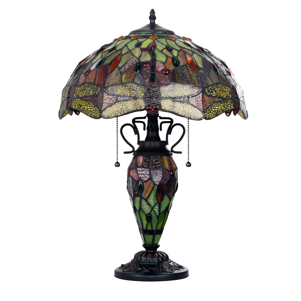 CHLOE Lighting EMPRESS Tiffany-style Dark Bronze 3 Light Double Lit Table Lamp 16" Shade