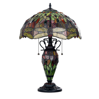 CHLOE Lighting EMPRESS Tiffany-style Dark Bronze 3 Light Double Lit Table Lamp 16" Shade