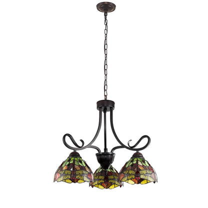CHLOE Lighting EMPRESS Dragonfly Tiffany-style Dark Bronze 3 Light Mini Chandelier 24" Wide