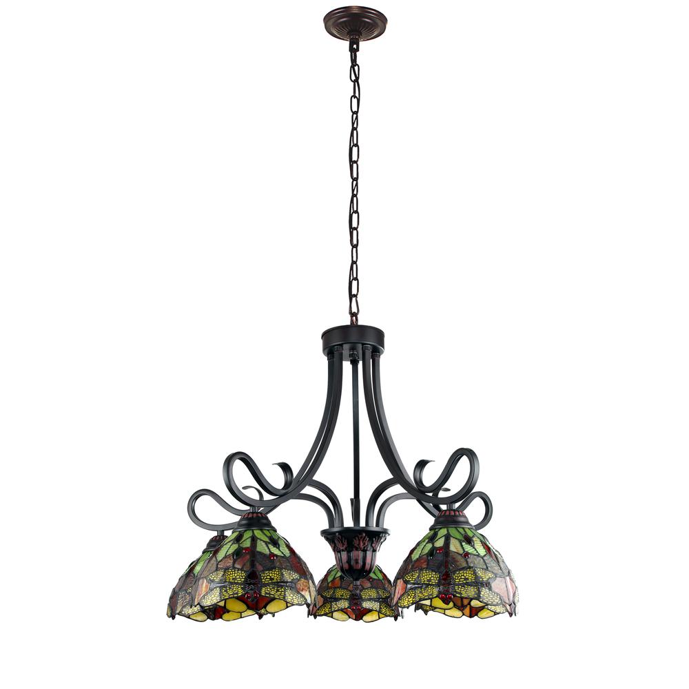 CHLOE Lighting EMPRESS Dragonfly Tiffany-style Dark Bronze 5 Light Large Chandelier 27" Wide