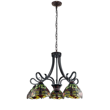 CHLOE Lighting EMPRESS Dragonfly Tiffany-style Dark Bronze 5 Light Large Chandelier 27" Wide