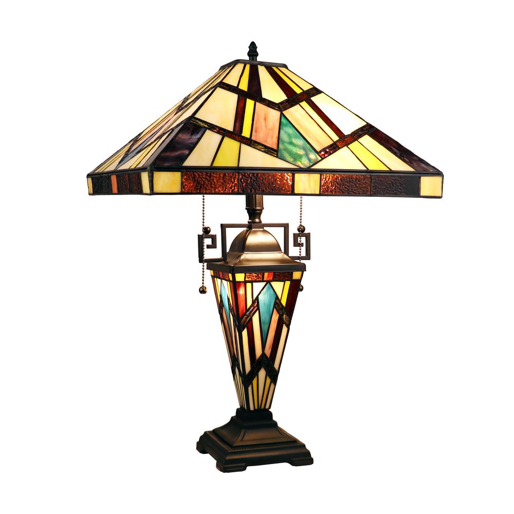 CHLOE Lighting VINCENT Tiffany-Style Blackish Bronze 3-Light Mission Double-Lit Table Lamp 16" Shade