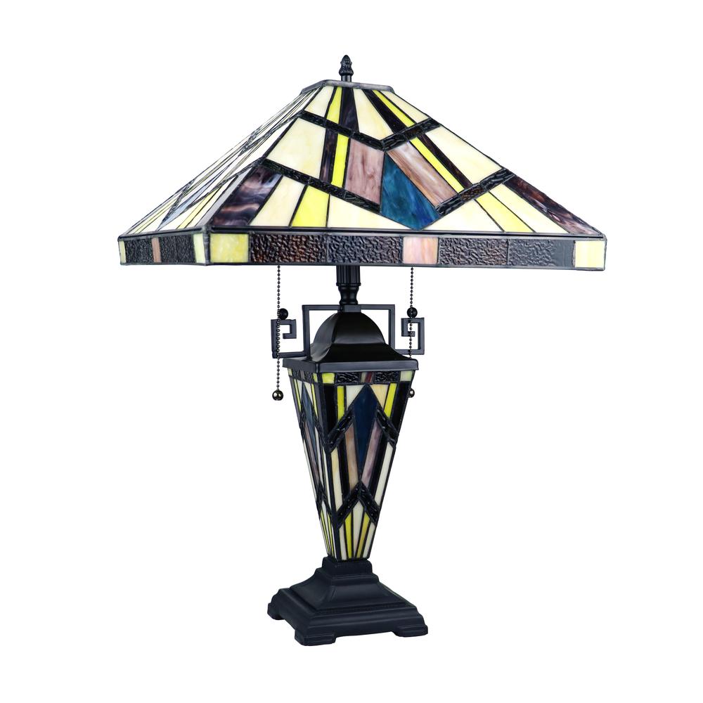 CHLOE Lighting VINCENT Tiffany-Style Blackish Bronze 3-Light Mission Double-Lit Table Lamp 16" Shade