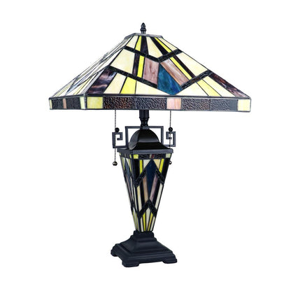 CHLOE Lighting VINCENT Tiffany-Style Blackish Bronze 3-Light Mission Double-Lit Table Lamp 16" Shade