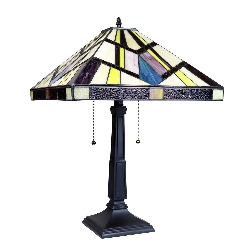 CHLOE Lighting VINCENT Tiffany-Style Blackish Bronze 2-Light Mission Table Lamp 16" Shade
