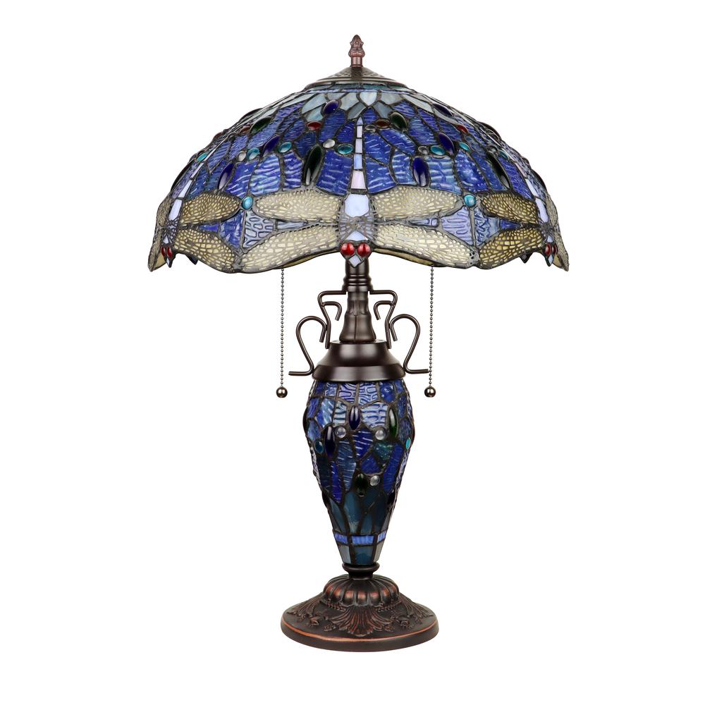 CHLOE Lighting SUNNIVA Dragonfly-Style Dark Bronze 3 Light Double Lit Table Lamp 16" Wide