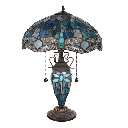 Sunniva Dragonfly Tiffany-Style 3-Light Double Lit Table Lamp 16" Shade