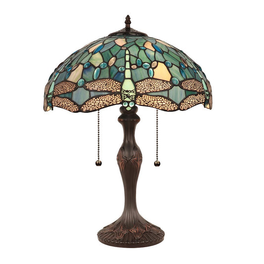 Sunniva Dragonfly Tiffany-Style 2-Light Table Lamp 16" Shade