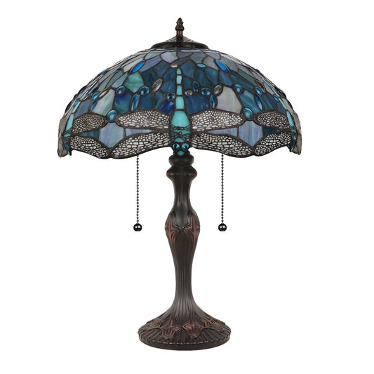 Sunniva Dragonfly Tiffany-Style 2-Light Table Lamp 16" Shade