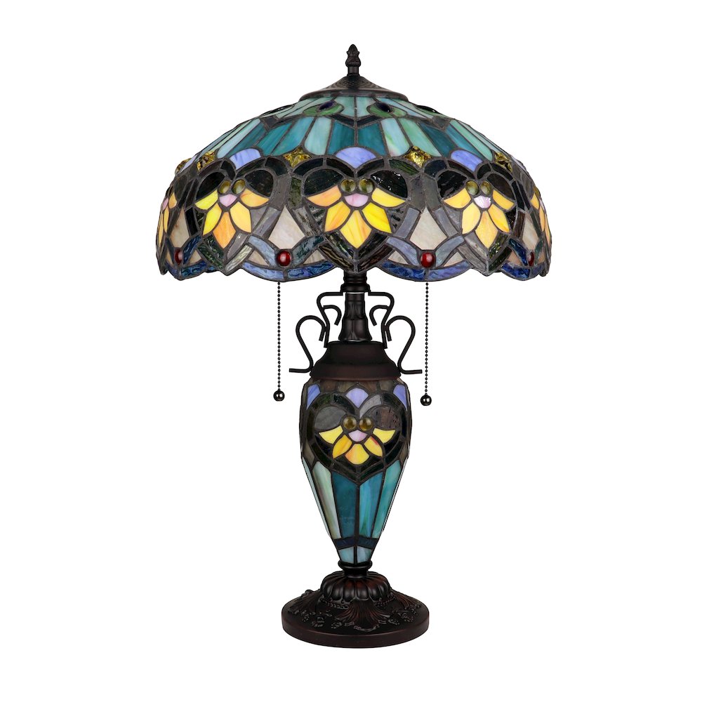 Kendall Tiffany-Style 3-Light Victorian Double Lit Table Lamp 16" Shade