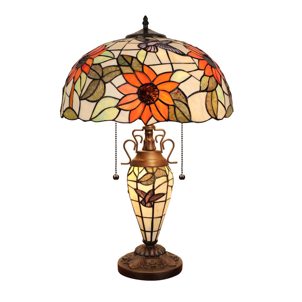 SARAI Tiffany-Style Floral Design 3-Light Double Lit Table Lamp 16" Shade