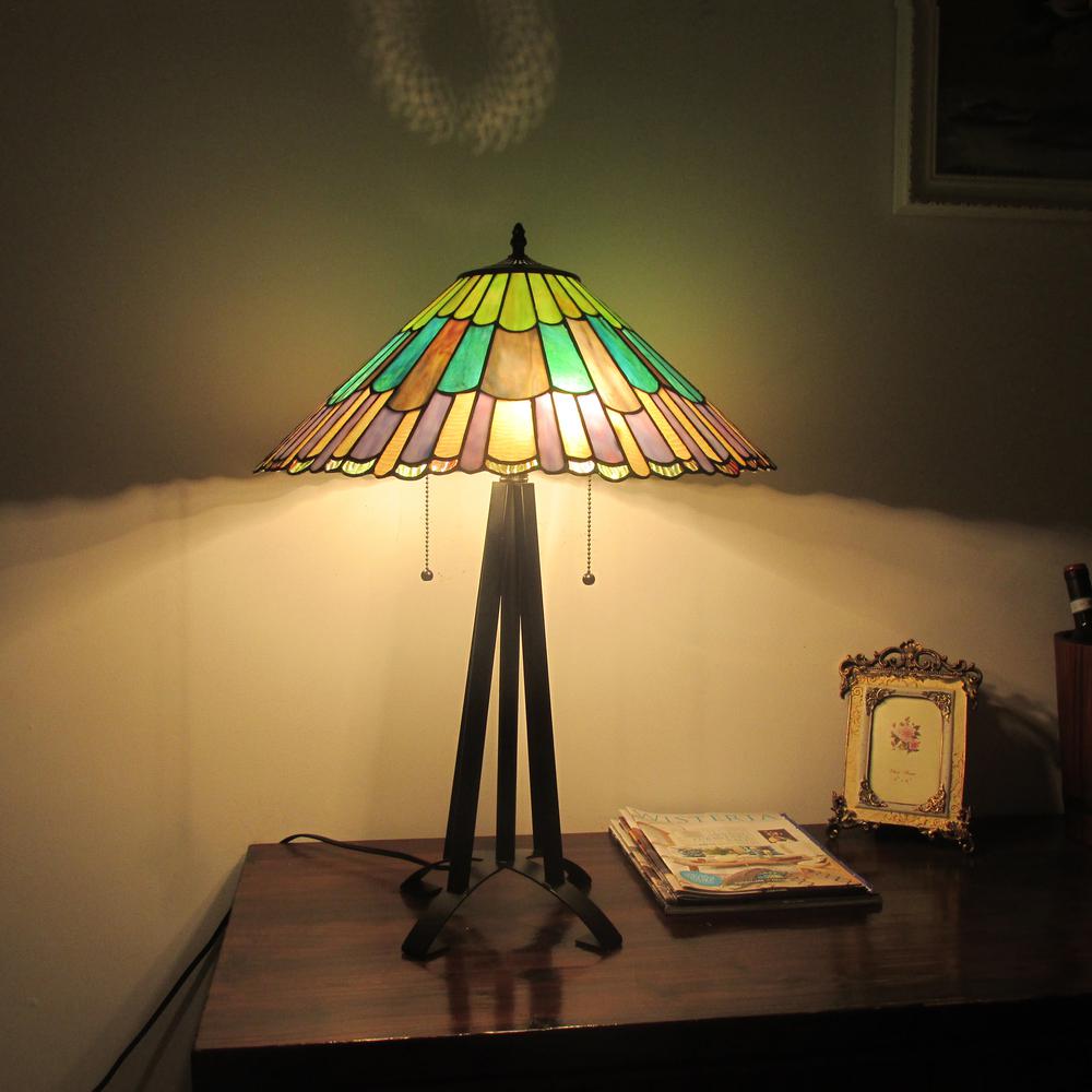 LANDRY Tiffany-style 3 Light Geometric Table Lamp 20" Shade