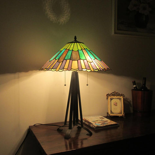 LANDRY Tiffany-style 3 Light Geometric Table Lamp 20" Shade