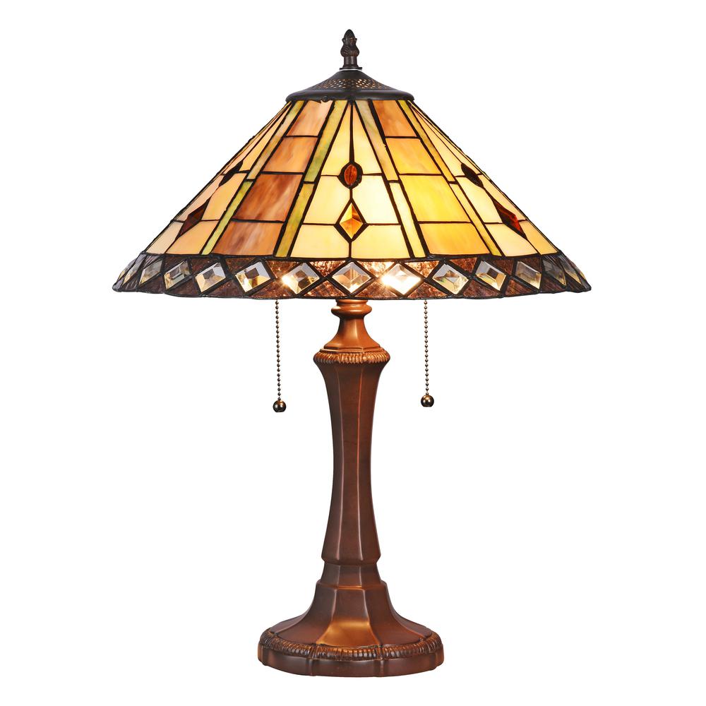 GODWINE Tiffany-style 2 Light GeometricTable Lamp 16" Shade