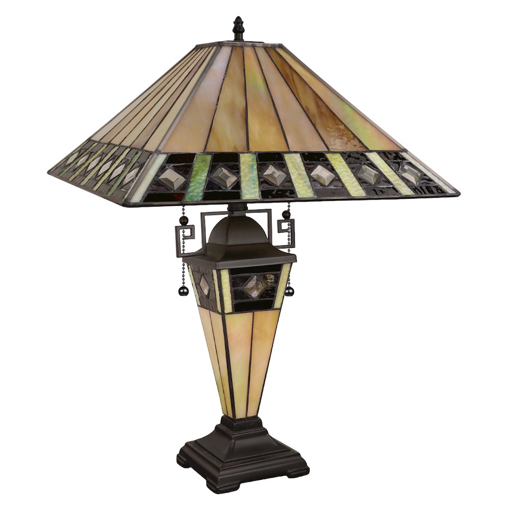 Giles Tiffany-Style 3-Light Mission Double Lit Table Lamp 16" Shade